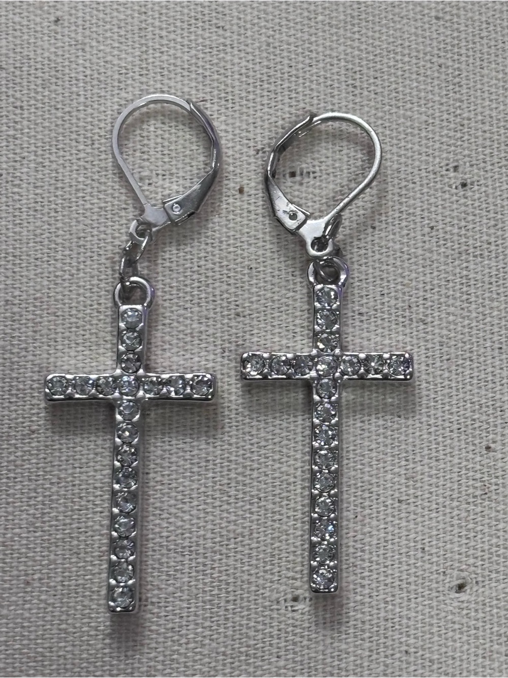 Silver Crystal Cross Drop Earrings - Elegant Women's Jewelry
